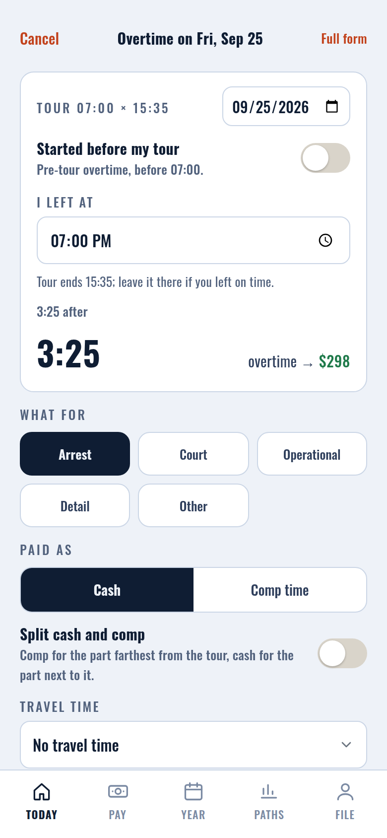 Held over: date, time left, what for, cash or comp